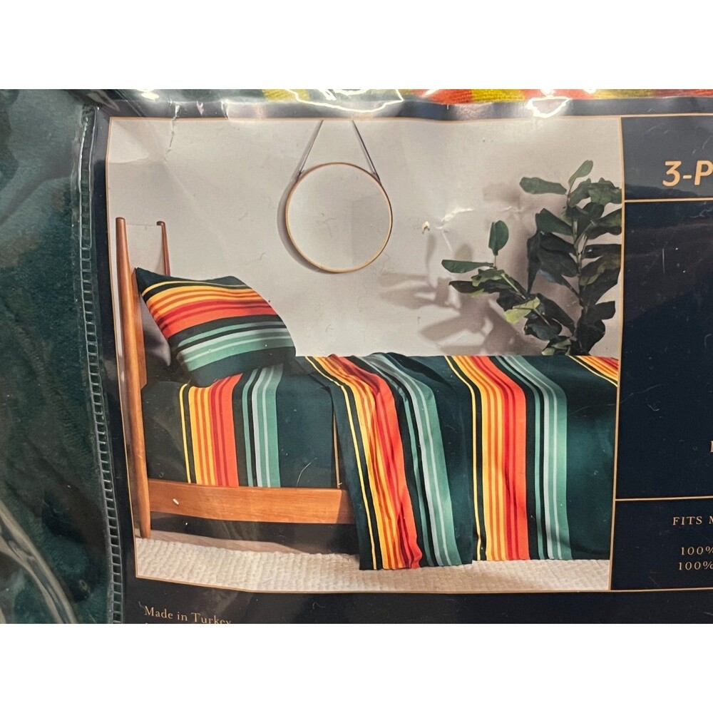 Pendleton Twin 3pc Flannel Sheet Set Hazel Creek Multi Striped 100% Cotton Green